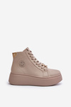 Sneakersy Damskie Wysokie Skóra Naturalna Platforma Beżowe Vinceza 66707
