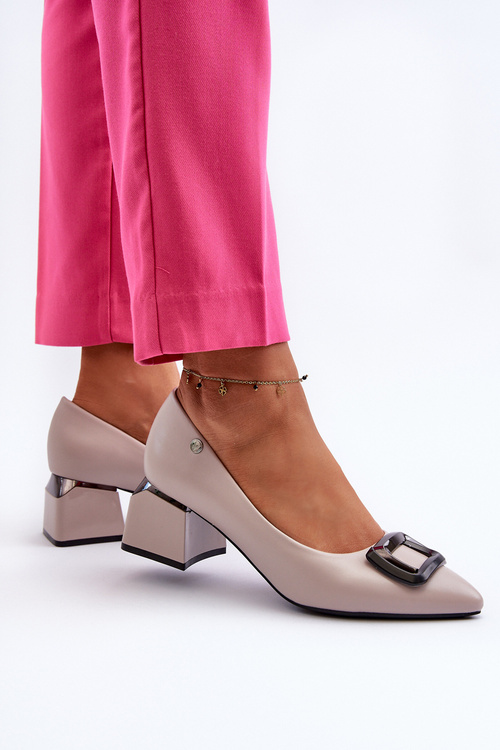 Women's Court Shoes with Block Heel and Grey Decoration Sarala