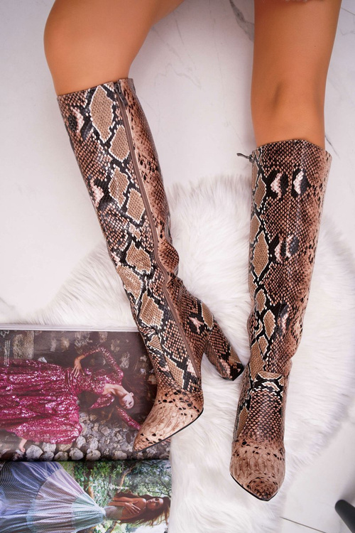 Women's Stiletto Boots Animal Textured Brown Brogues