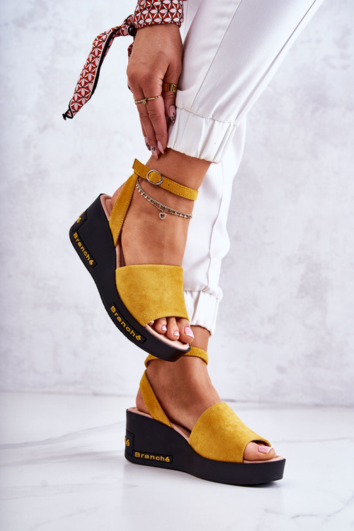 Women's Suede Wedge Sandals Yellow Cortena