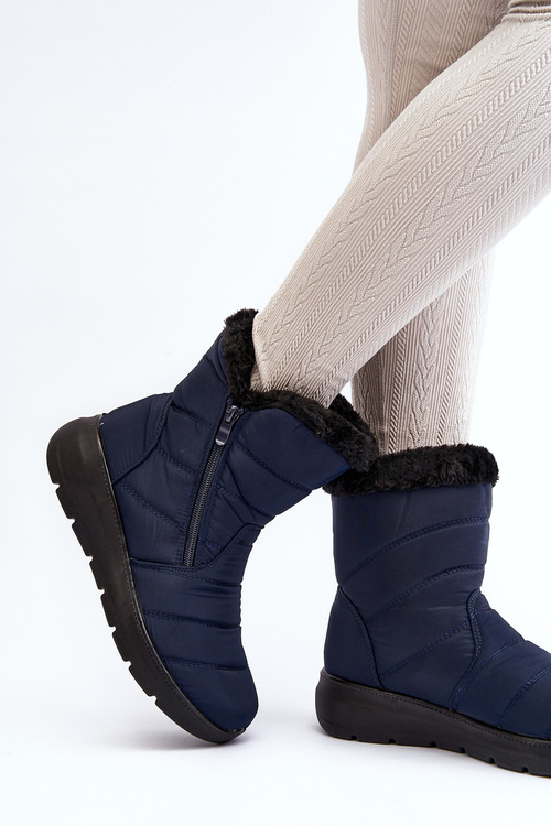 Women's snow boots with zipper and fur lining navy blue Zeuna