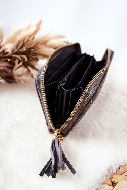 Quilted Wallet with Tassel Grey