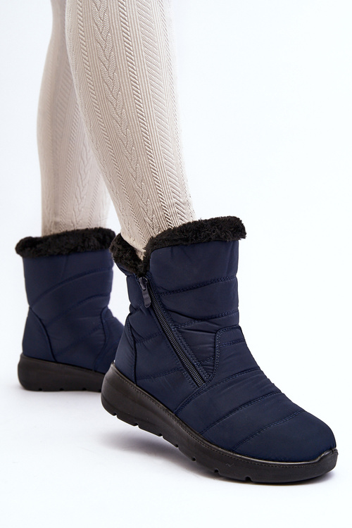 Women's snow boots with zipper and fur lining navy blue Zeuna