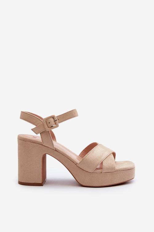 Women's Sandals in Faux Suede with Block Heel and Platform in Light Beige Sakane