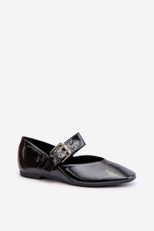 Lacquered Ballerinas With Strap Black Azirae