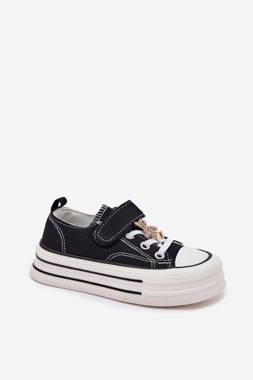 Girls Sneakers With Gold Clip Bear Black Solena