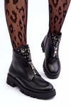 Low Embellished Leather Boots With Zipper Black Escika
