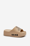 Women's Foam Slides on Chunky Sole with Bear Dark Beige Lamira