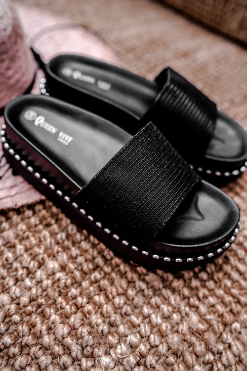 Women's Platform Flip Flops Black Silver Venima