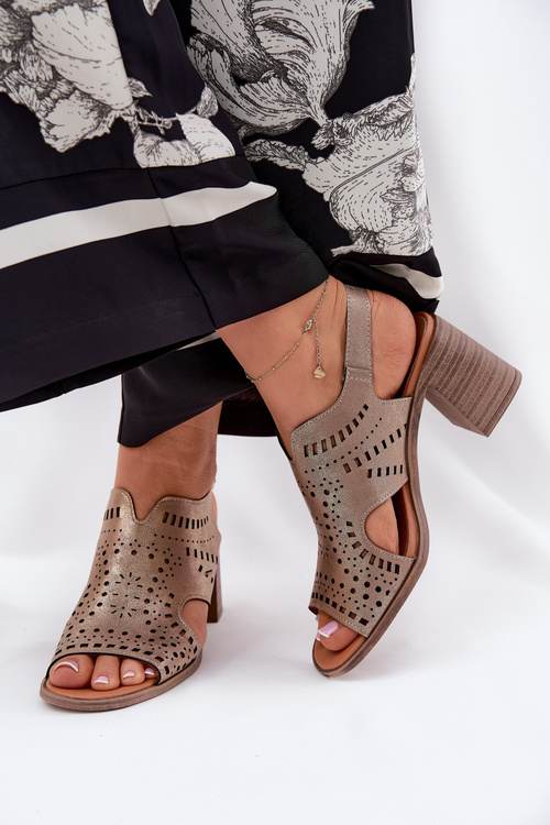 Ladies Perforated Sandals On A Heel Gold Tosine