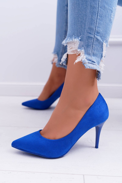 Ladies' Suede Pointed Heels Blue Cream