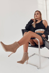 Women's Boots On High Heel With Rhinestones Dark beige Irma