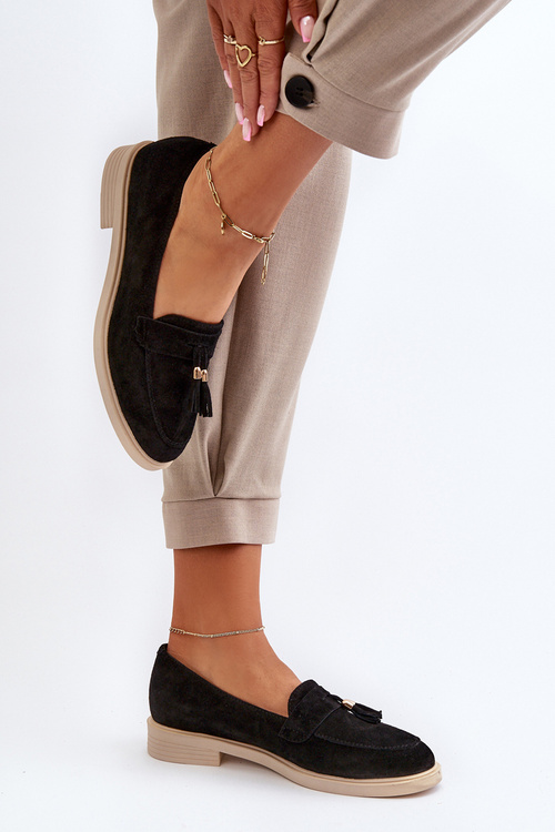 Mokasyny Zamszowe Damskie Płaski Obcas Zazoo 3420 Czarne