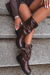 Wrinkled Women's Boots To The Middle Of The Leg With Straps And Buckles Brown Halvessa
