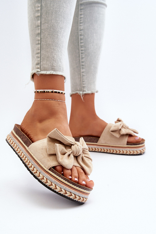Women's Platform Sandals with Bow Beige Evatria