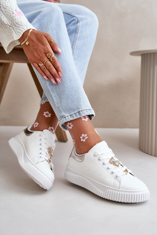 Low Sneakers Made Of Eco Leather With Embellishments White-Silver Cillione