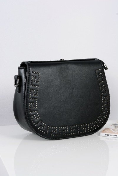 Women's Black Shoulder Letterman Handbag