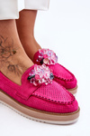 Women's Platform Moccasins with Stones Fuchsia Elonore