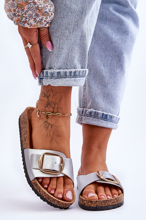 Women's Classic Slippers On Cork Soles Silver Noa