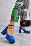 Suede Chunky Heels Platform Pumps Blue Diame