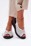 Leather Perforated Women's Sandals On Wedge Vinceza 79529 White