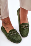 Women's Suede Moccasins on Flat Sole Green Appia