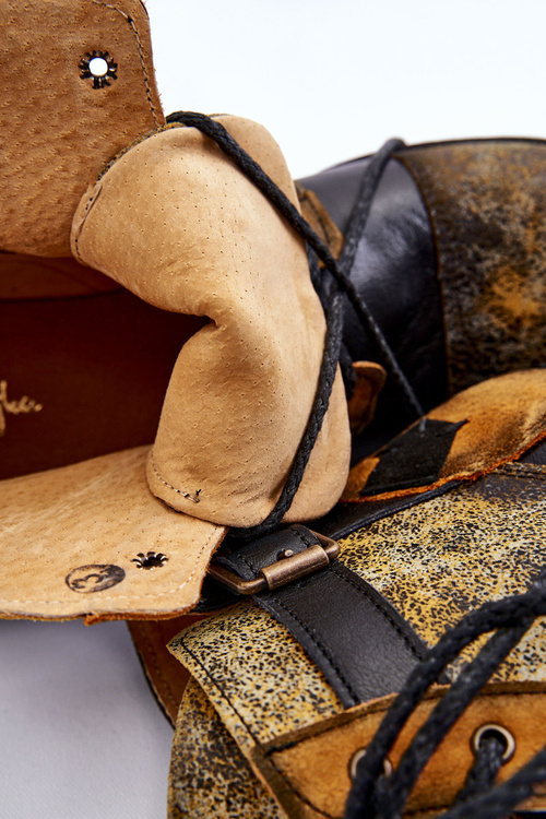 Botki Trzewiki Damskie Skórzane Żółto-Czarne Maciejka 05077-07