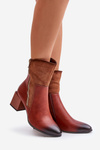 Warm Ladies Heeled Booties Brown Relabina