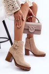 Suede Heeled Boots Beige Makeline