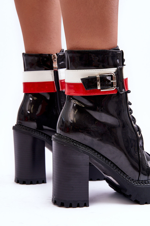 Botki Masywne Skóra Słupek Czarne Adrijana 15660