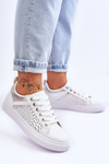 Classic Sports Shoes With Openwork Pattern White-Silver Happier