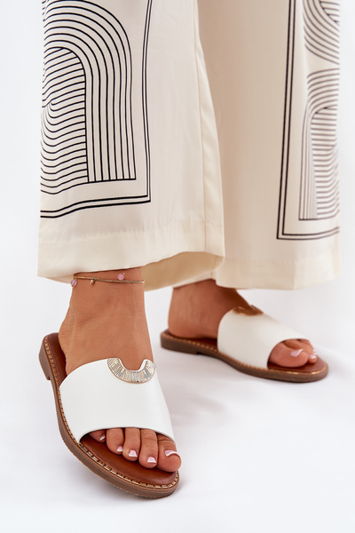 Women's Eco Leather Slippers With Decorative Details White Mevith