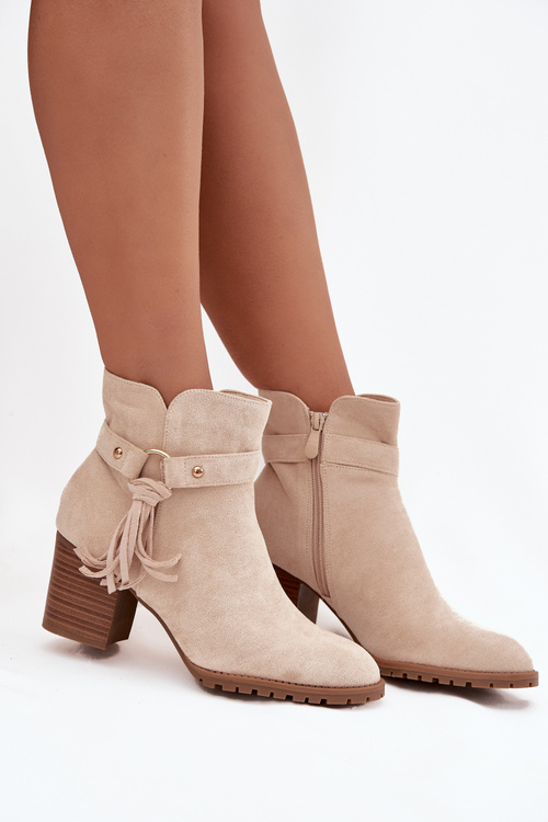 Women's ankle boots with heels with fringes light beige Rosabella