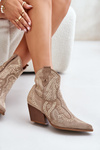 Embellished Cowboy Ankle Boots With Heel Beige Kaivina
