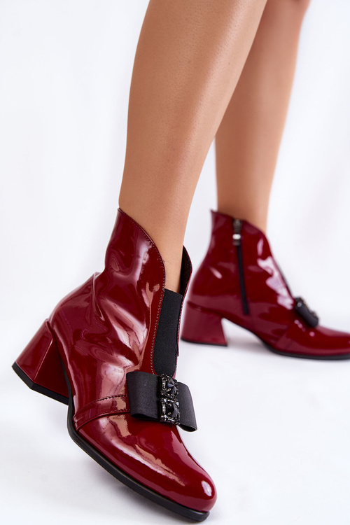 Lacquered Boots On High Heels With A Decorative Bow Burgundy Hallie