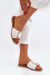 Women's White Sandals with Strap and Buckle Opahiri