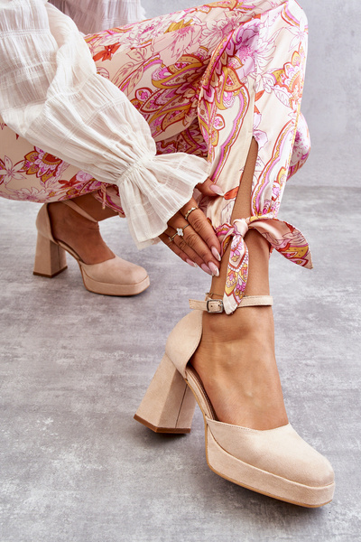 Suede Chunky Heels Platform Pumps Beige Diame
