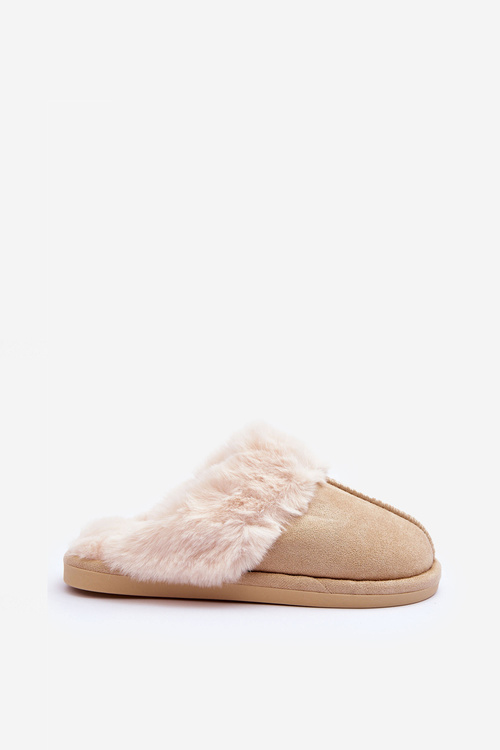 Women's Slippers with Faux Fur Light Beige Pinky