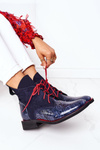 Leather Boots With A Crocodile Pattern Navy Blue Cheyenne