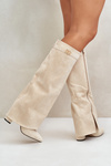 Women's Eco Suede Boots With Rolled Top On Heel Beige Bralise