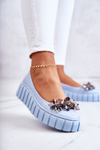 Leather Ballerinas On A Platform With A Ornament Light blue Ladette