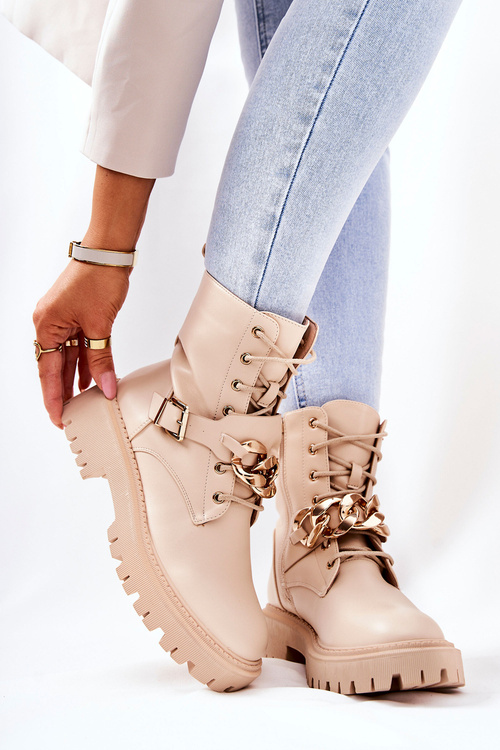 Chained Worker Boots Beige Molisa