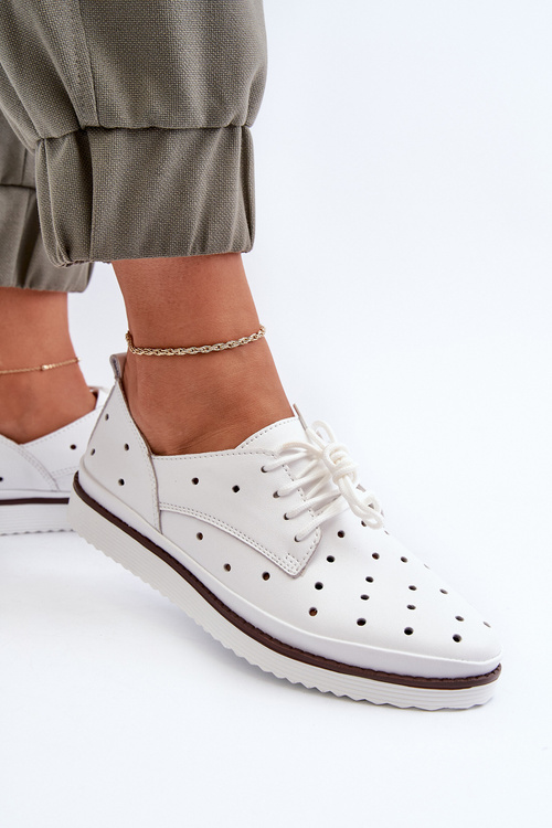 Półbuty Skóra Damskie Białe S.Barski LR182