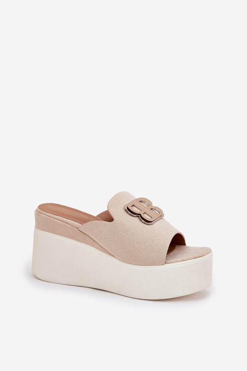 Platform And Wedge Sandals With Decoration Beige Tanonea