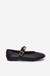 Women's Ballerinas With Strap And Golden Decorations Black Firicene