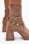Women's Ankle Boots with Chunky Heel and Chain Beige Tiselo