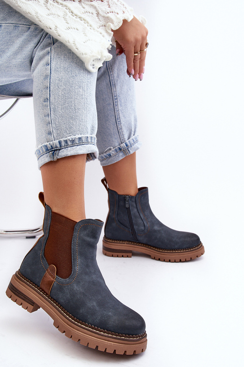 Women's Padded Ankle Boots on a Flat Heel Blue Myrine