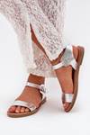 Womens Flat Heel Eco Leather Silver Sandals Kivara