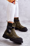 Botki Sztyblety Damskie Ocieplane Pasek Zielone Jose