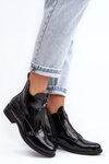 Women's Glossy Ankle Boots With Fluffy Lining Flat Heel SBarski HY75-120 Black